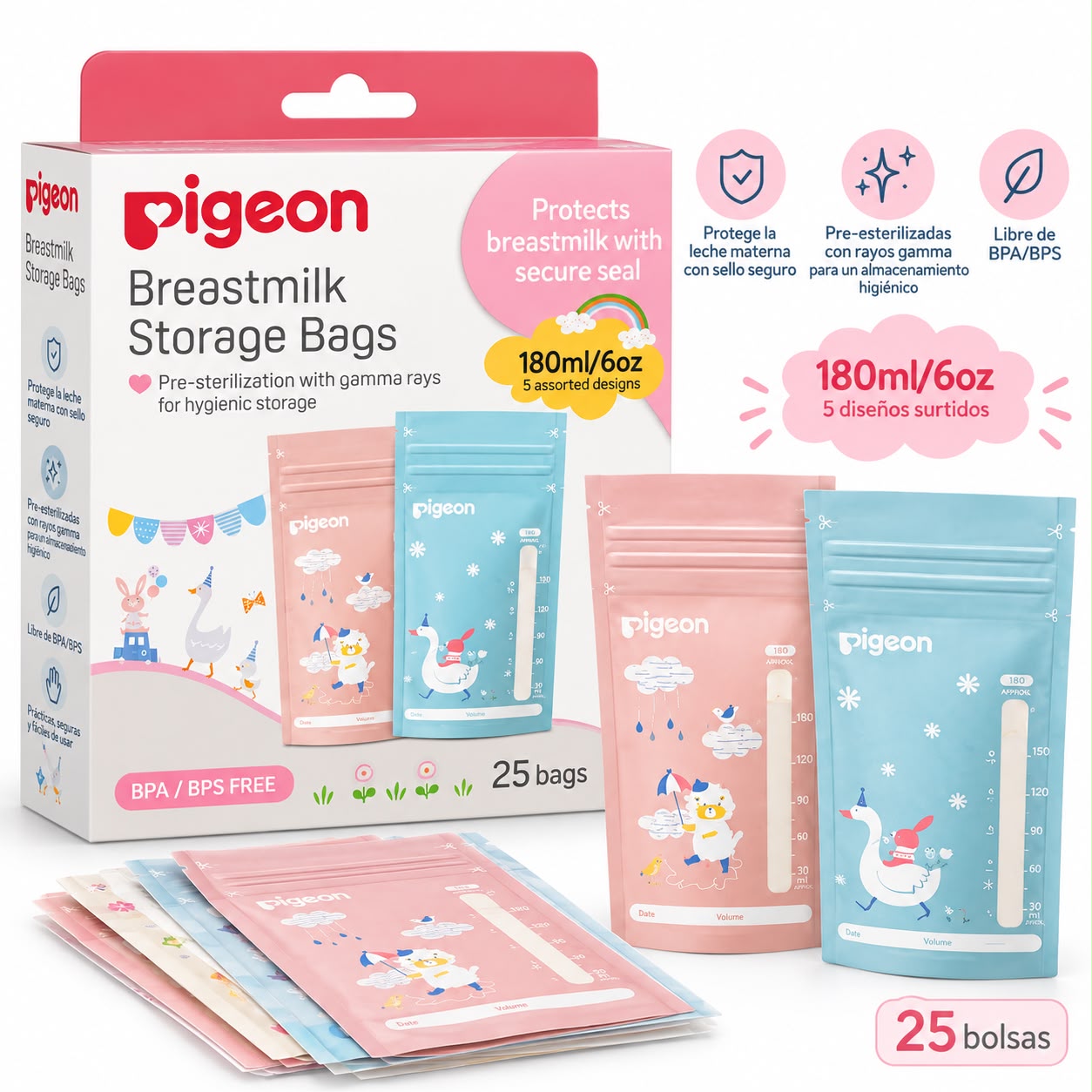 Bolsas de almacenamiento de leche  180 ml/ 6 oz Pegeon