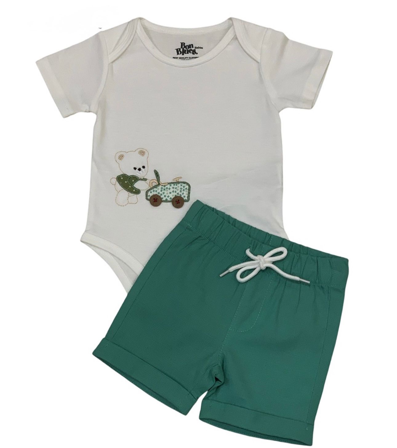 Conjunto para bebé osito llanta  de botones Bon blues