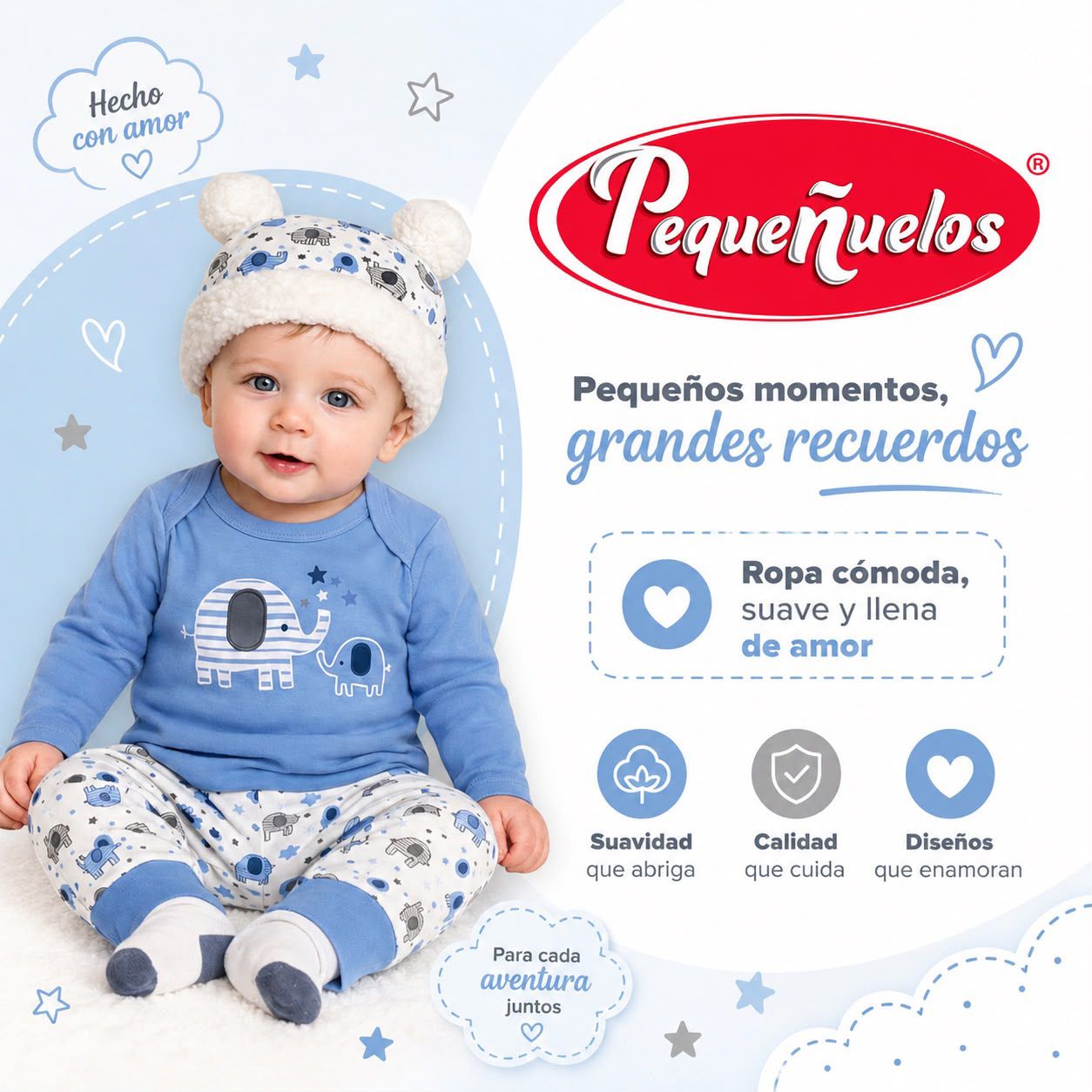 Set de 3 piezas elefantes Bon Blues
