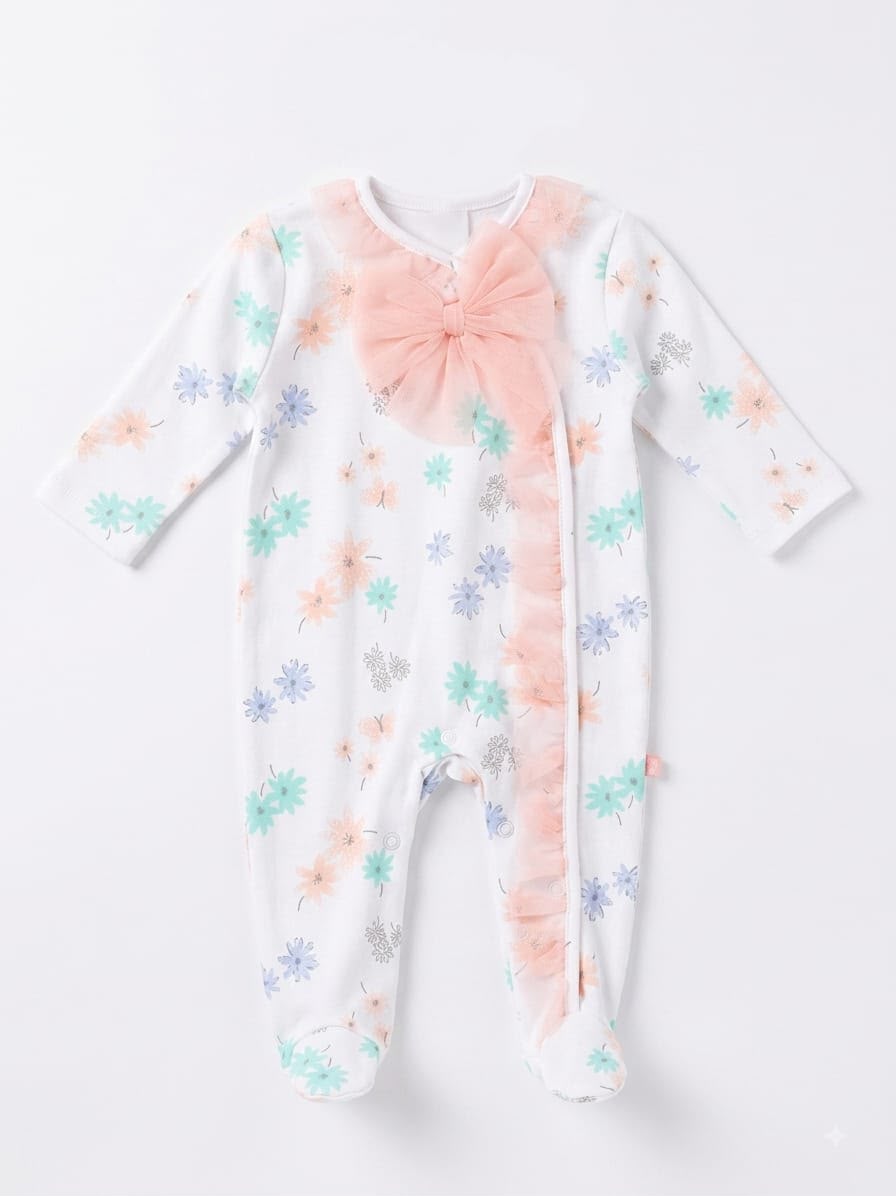 Pijama entera blanca de flores Kobytin